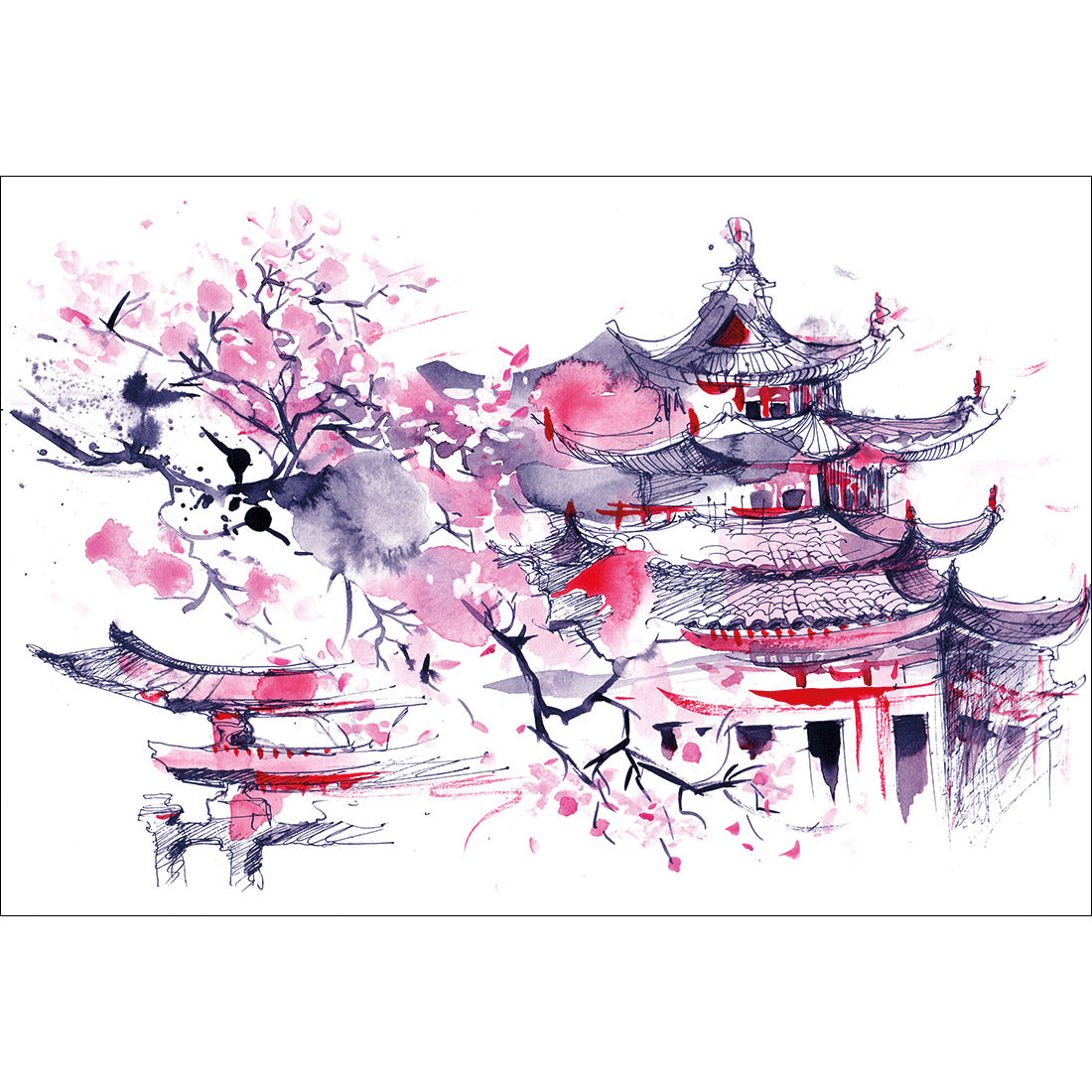 Temple Watercoloured Acrylic Print Art