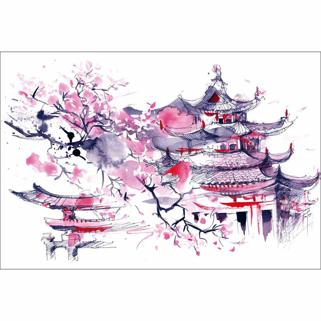 Temple Watercoloured Canvas Art