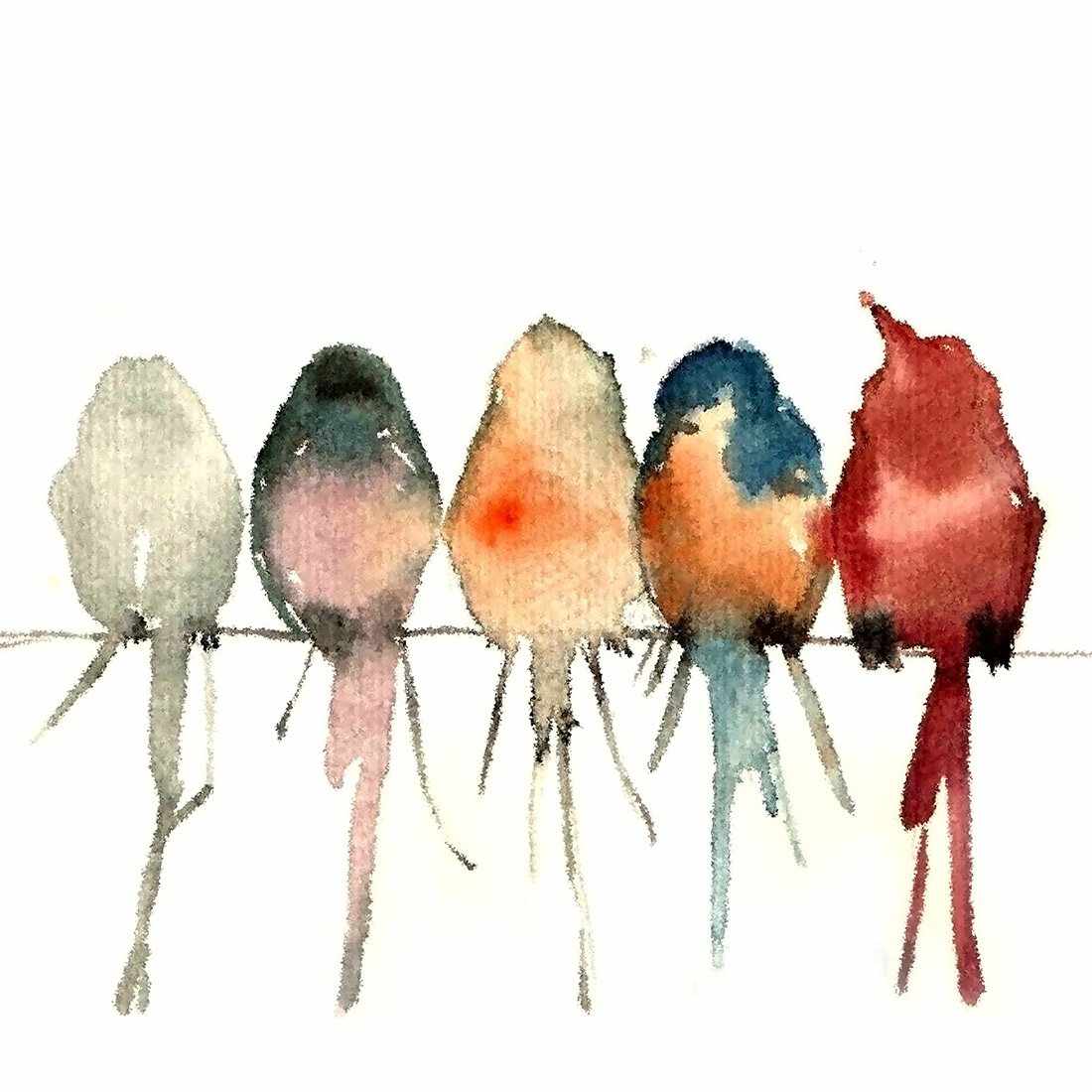 Watercolour Birds on Branch Acrylic Print Art