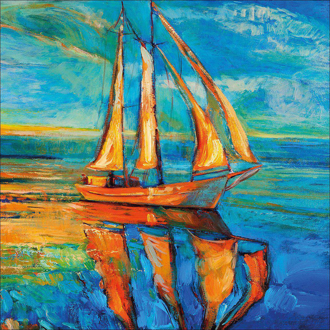 Sailing Boat Reflected, Square Canvas Art