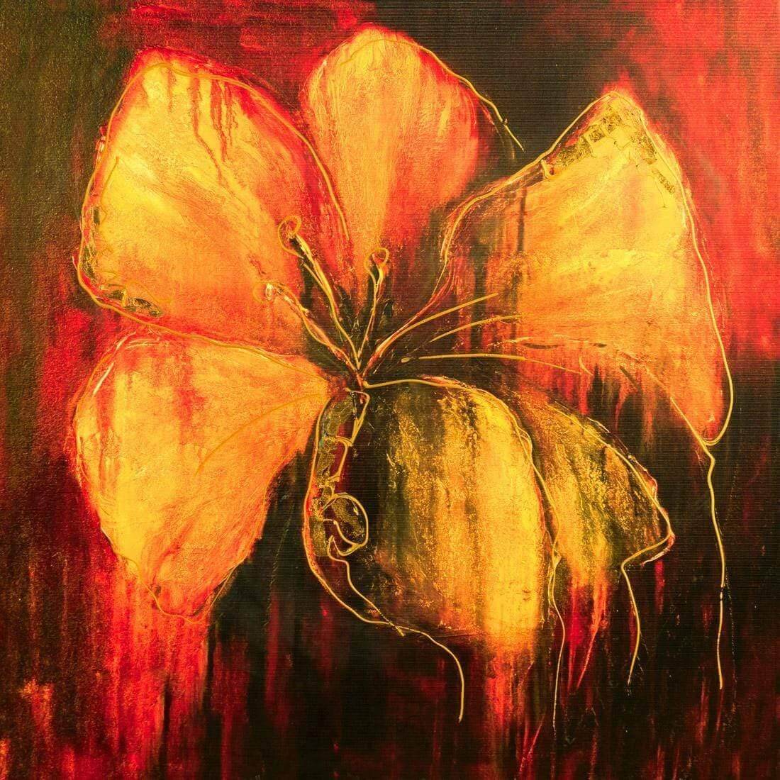 Abstract Flower, with Enhanced gold and gold leaf