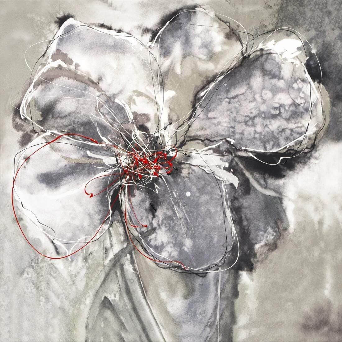 Abstract Hyacinth, Left Black and White with Enhanced black, white and red Canvas Art