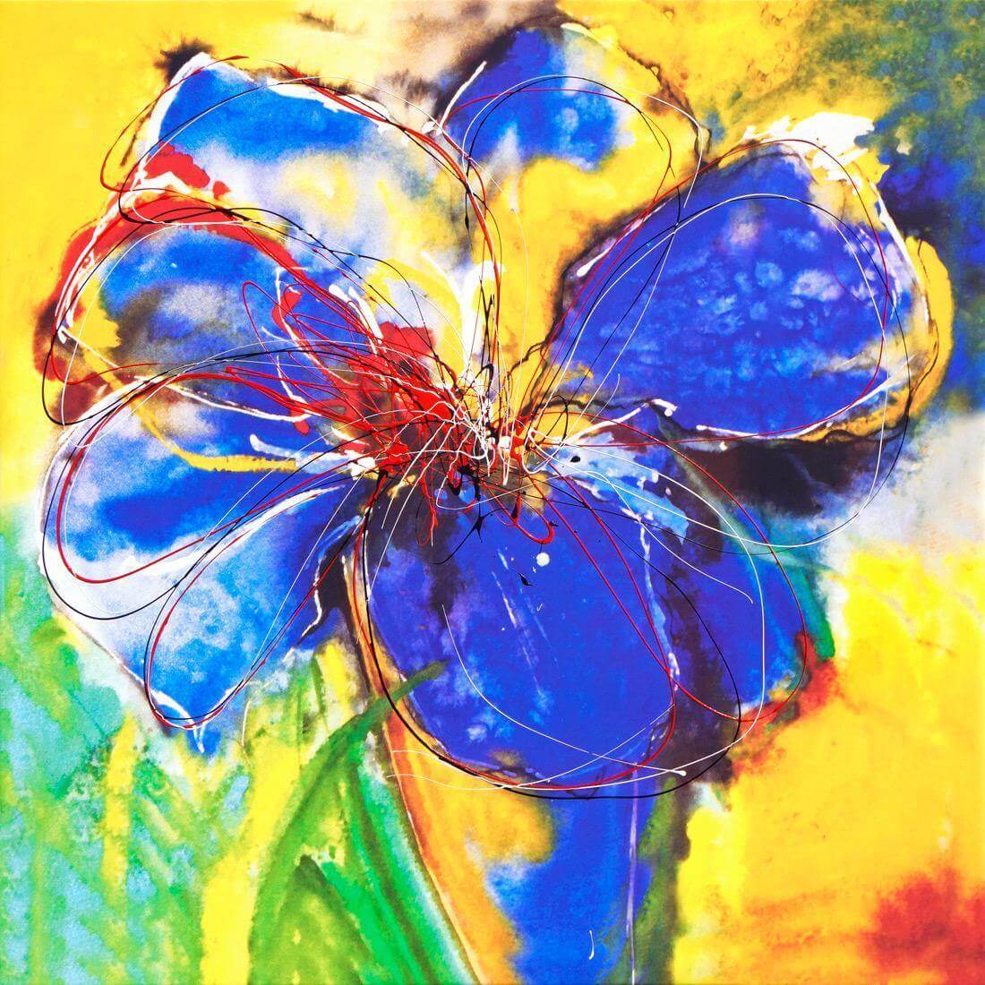 Abstract Hyacinth, Left Blue with Enhanced black, red and white