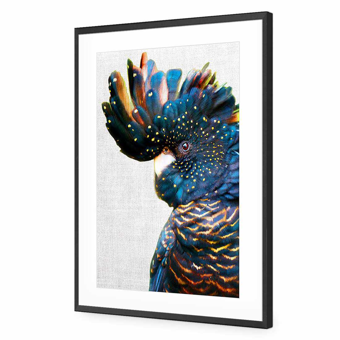 Black Cockatoo Side, Linen Acrylic Print Art