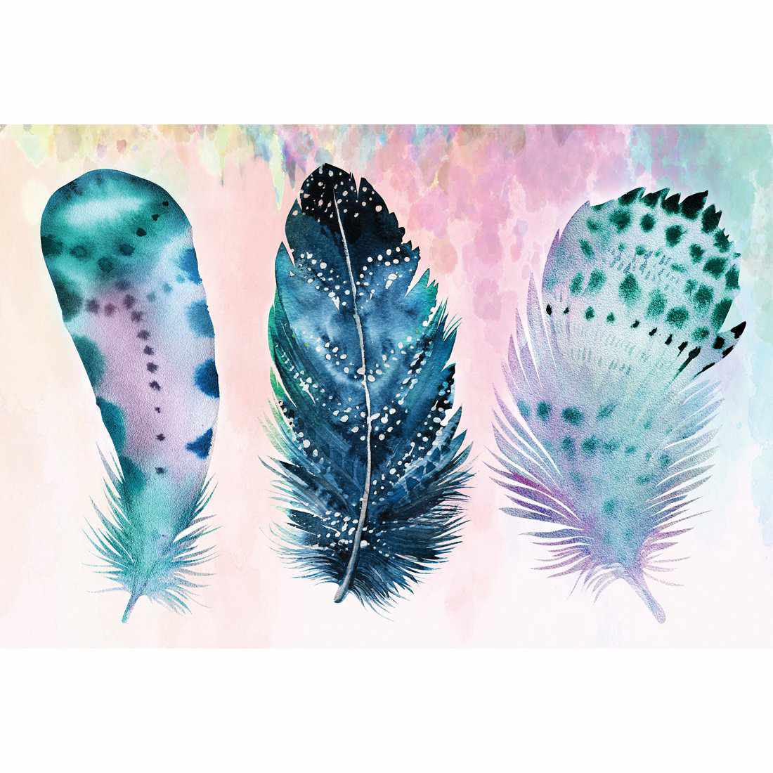 Boho Feathers, Rainbow Acrylic Print Art