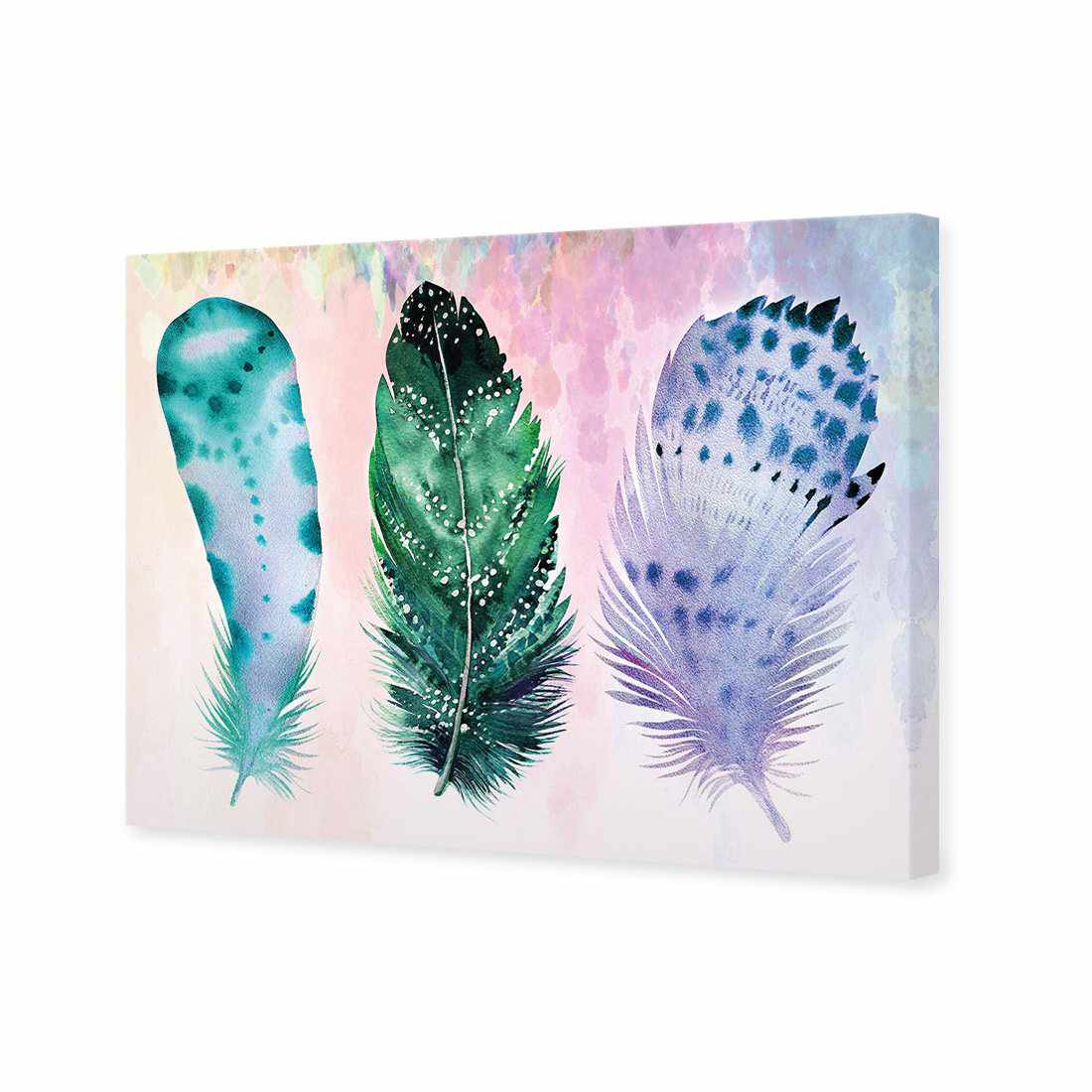 Boho Feathers, Teal Canvas Art