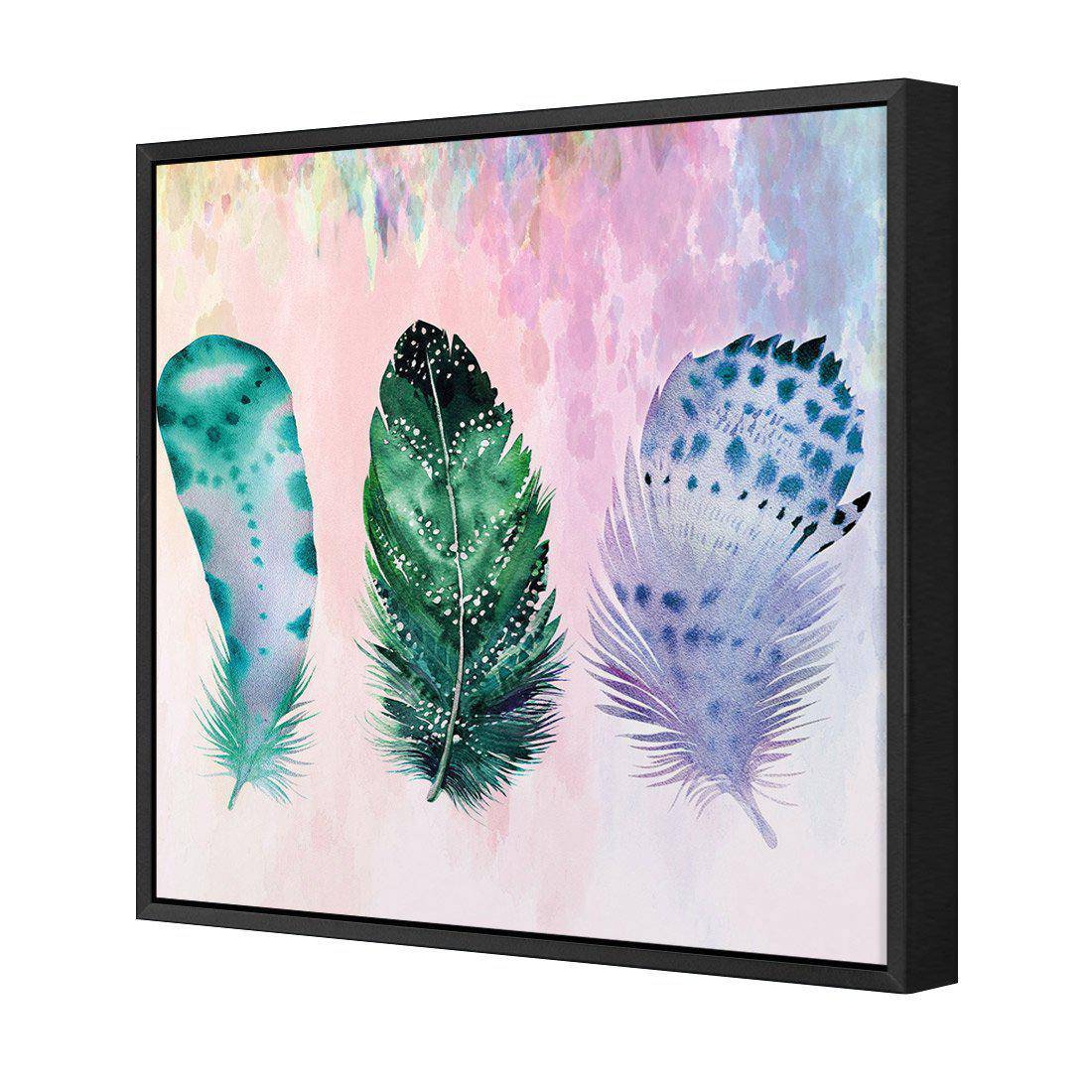 Boho Feathers, Teal, Square Canvas Art