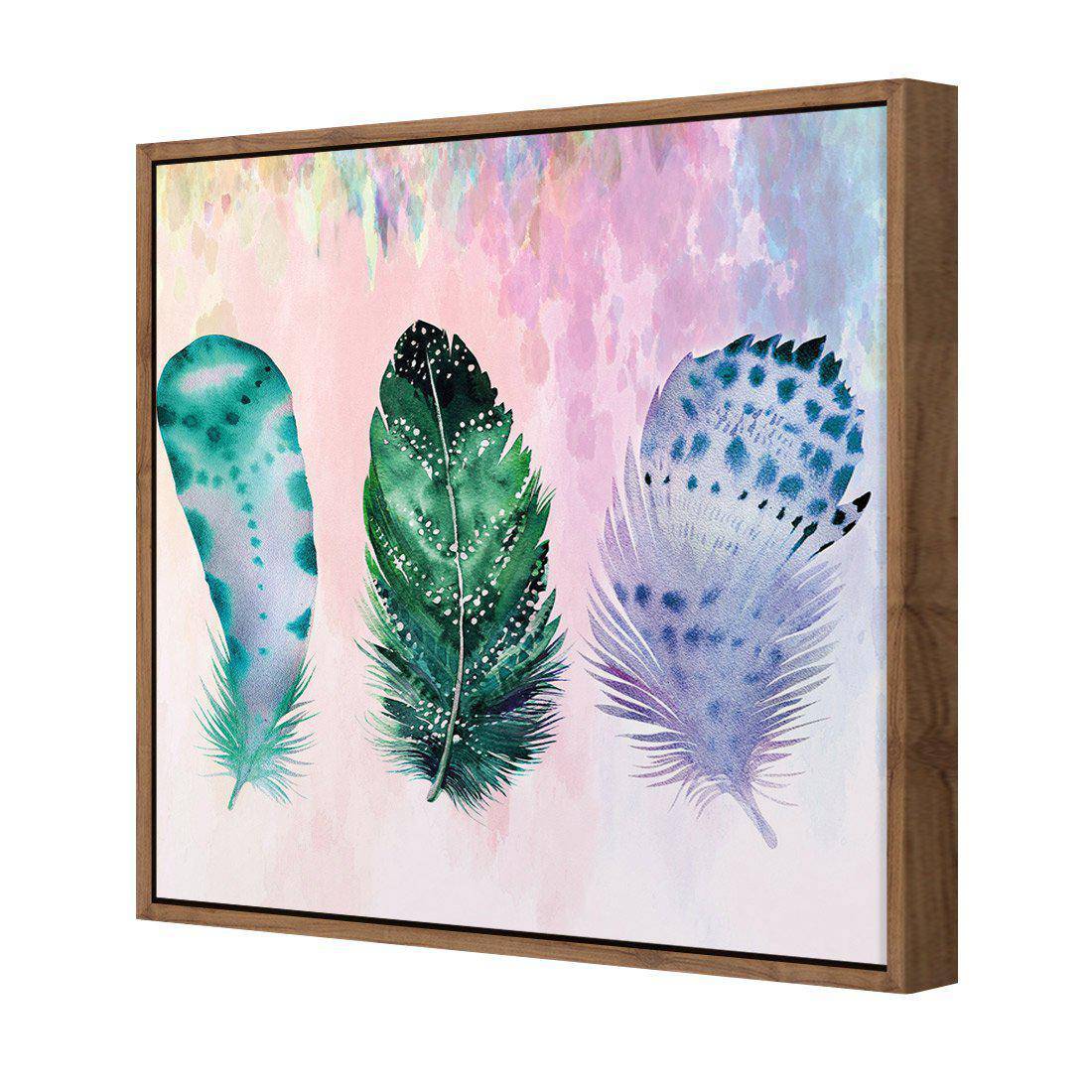 Boho Feathers, Teal, Square Canvas Art