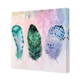 Boho Feathers, Teal, Square Canvas Art