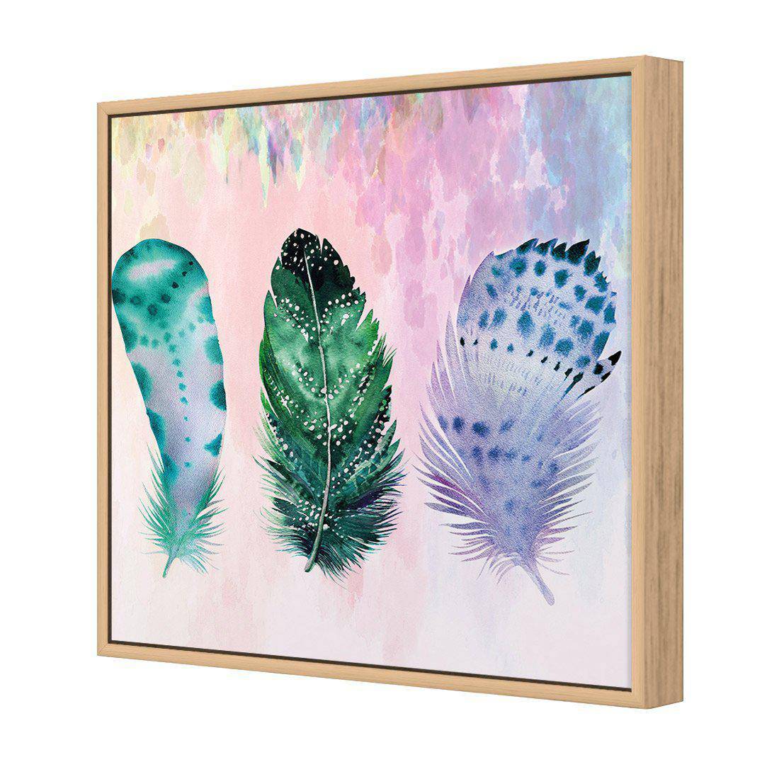 Boho Feathers, Teal, Square Canvas Art