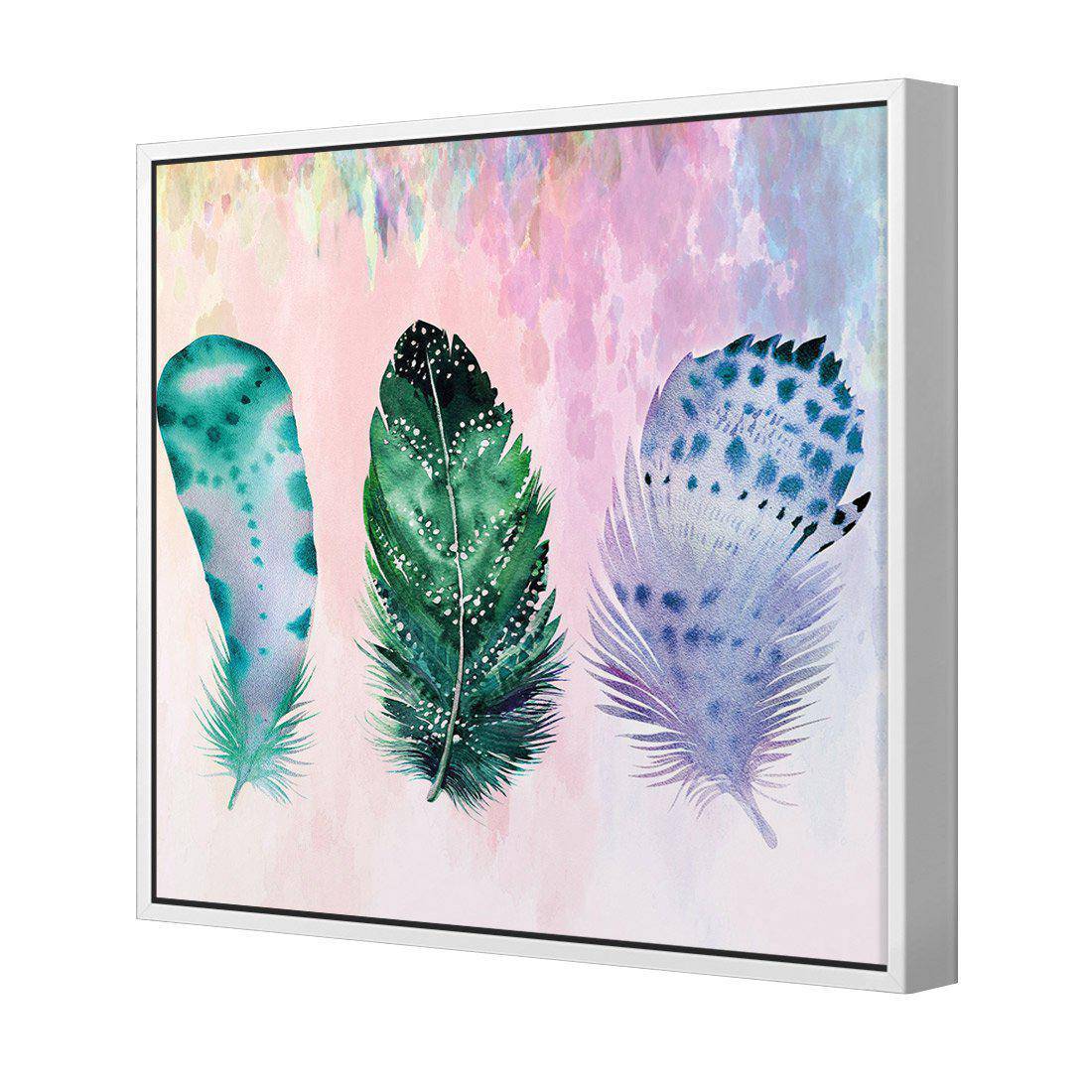 Boho Feathers, Teal, Square Canvas Art