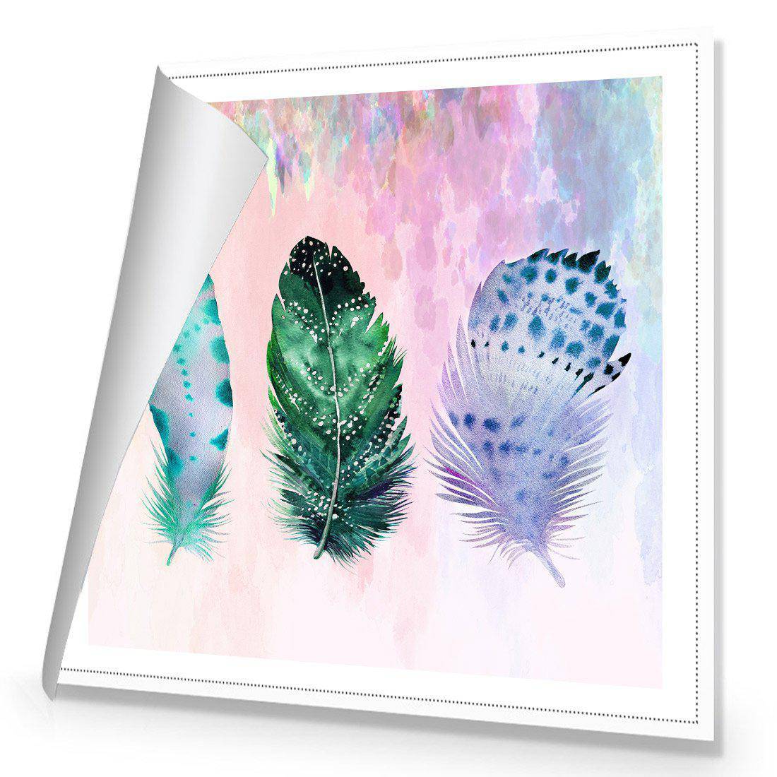 Boho Feathers, Teal, Square Canvas Art