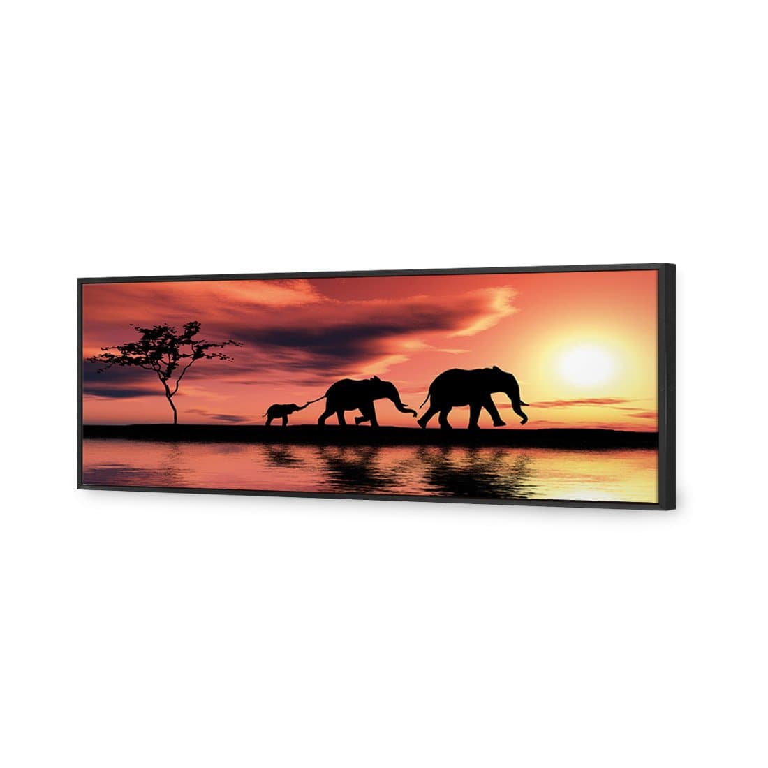 Family of Elephants at Sunset Canvas Art