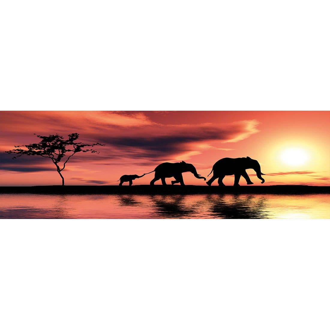 Family of Elephants at Sunset Canvas Art