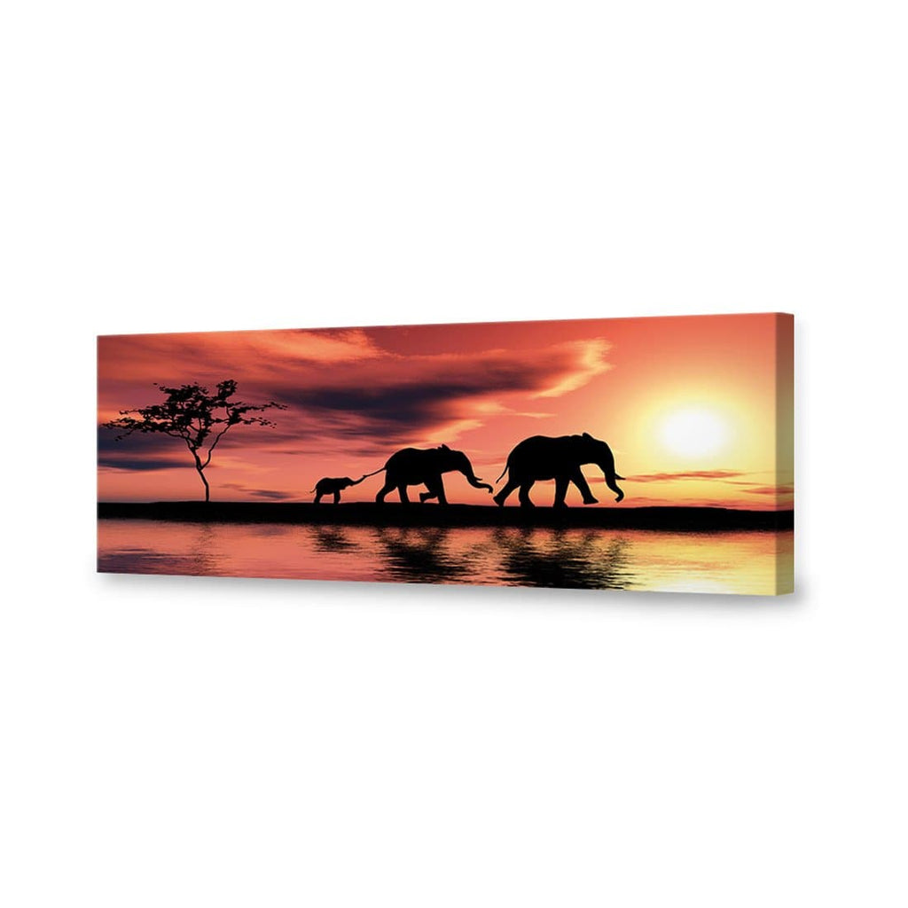 Family of Elephants at Sunset Canvas Art