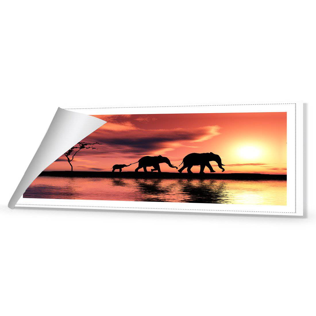 Family of Elephants at Sunset Canvas Art