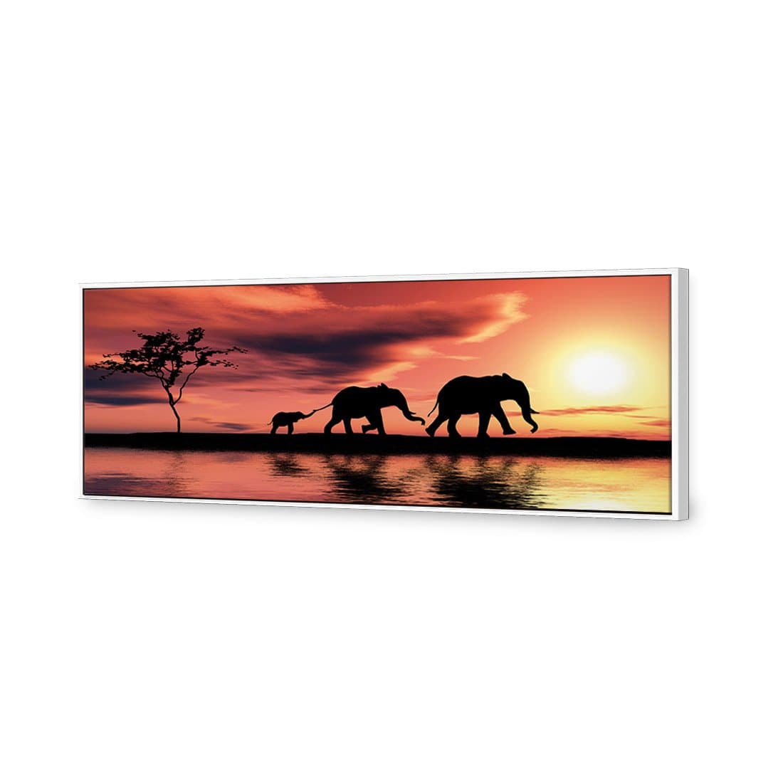 Family of Elephants at Sunset Canvas Art
