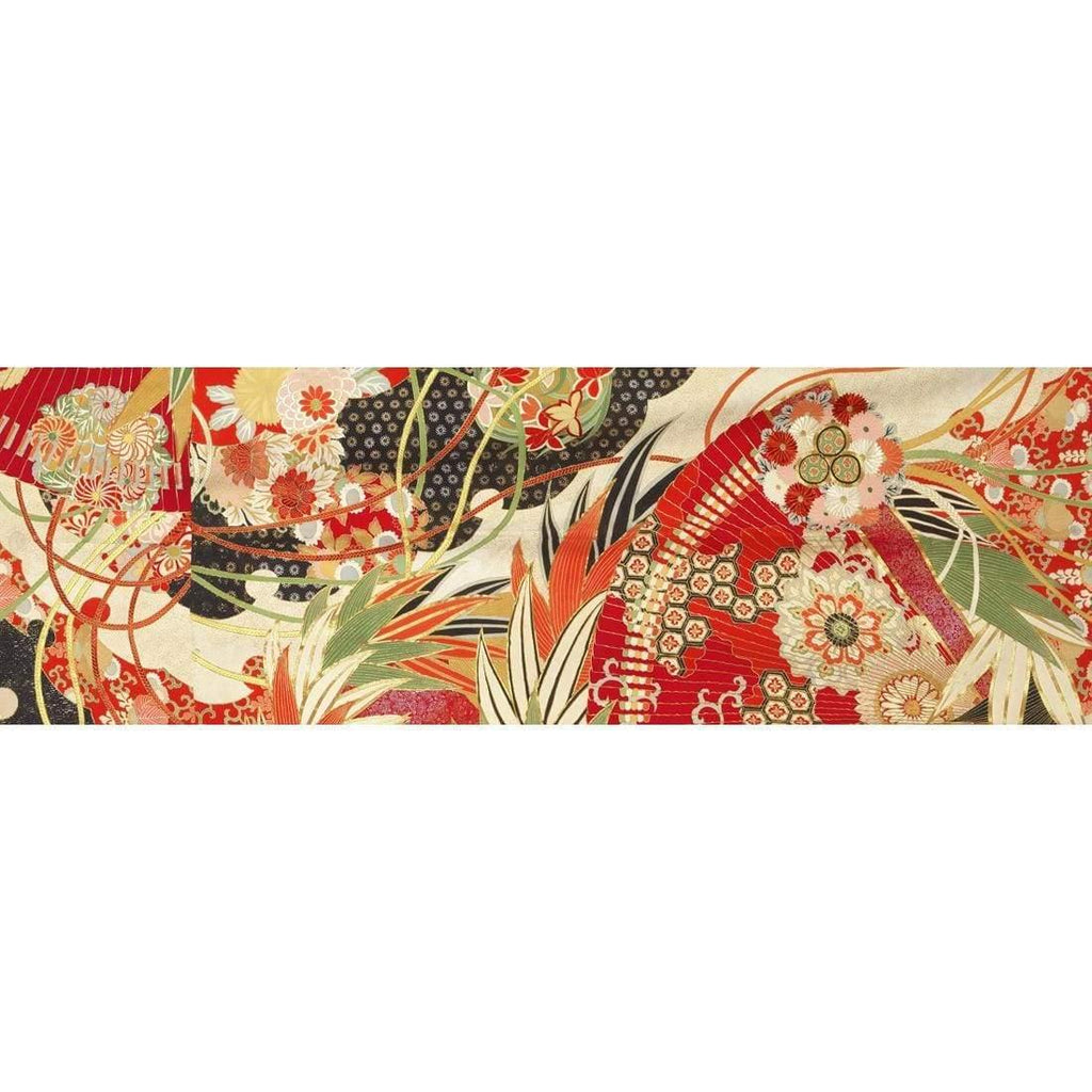 Japanese Fabric Red Flowers and Fans