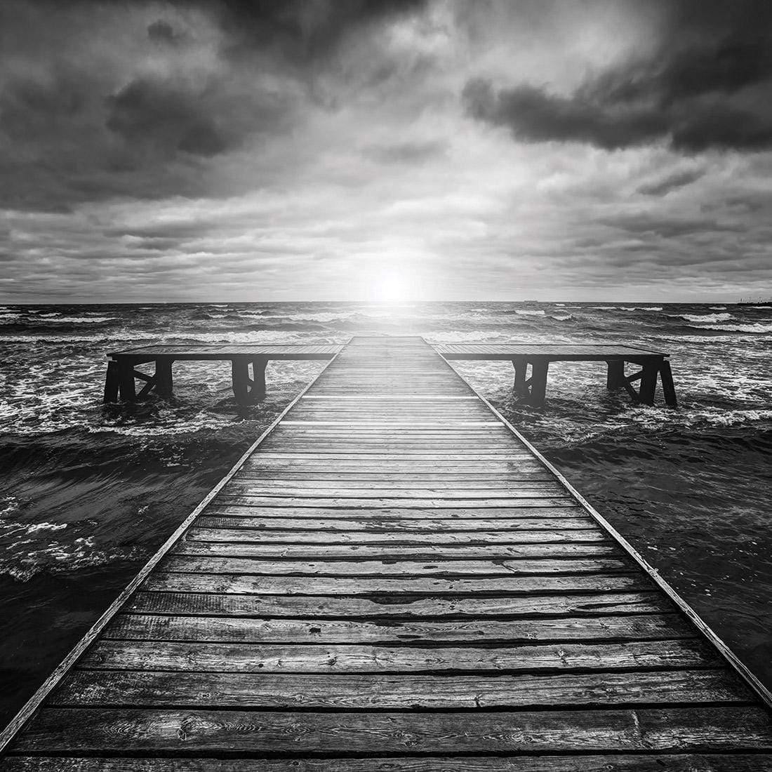 Jetty Storm, Black and White (Square)