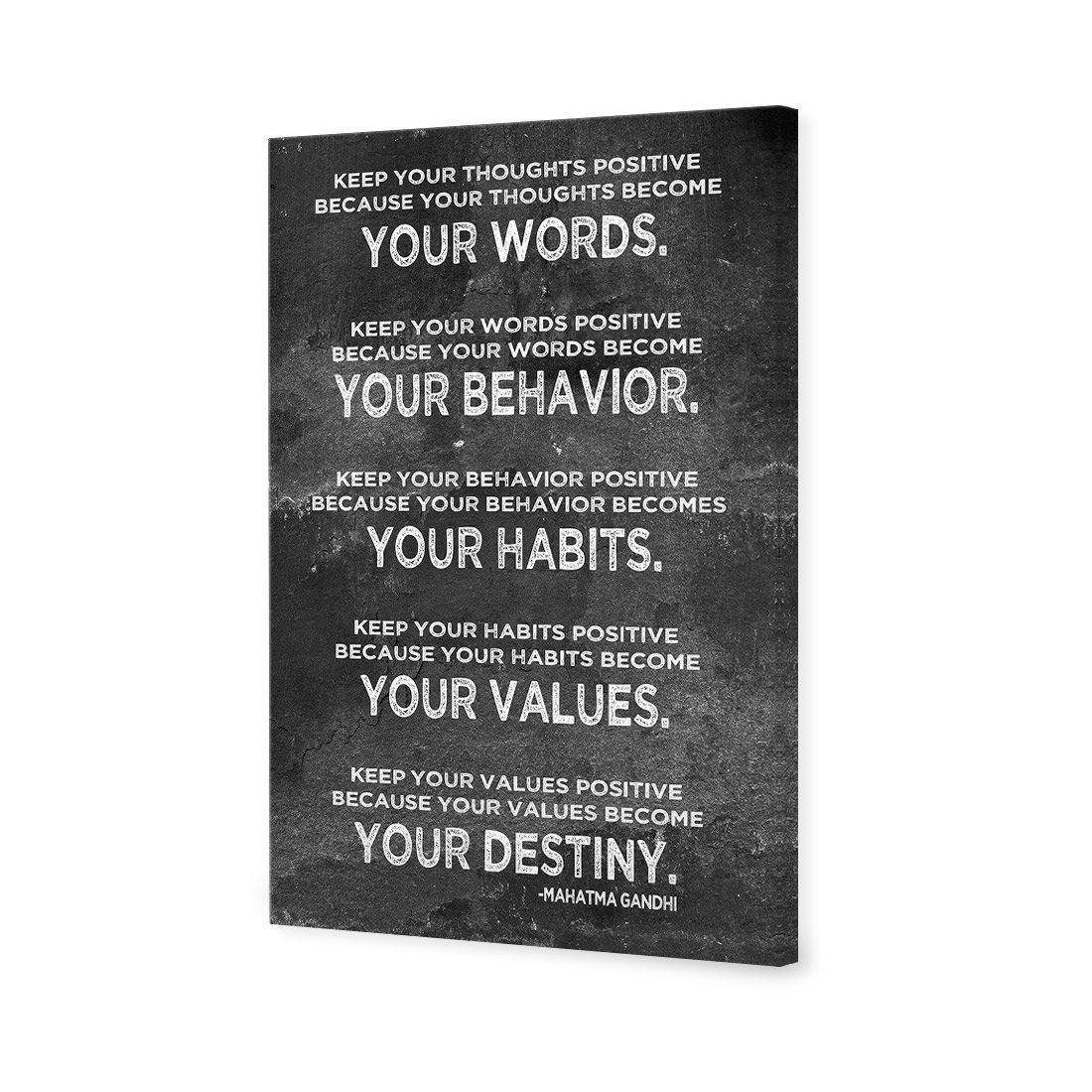 Keep Positive, White on Black Canvas Art
