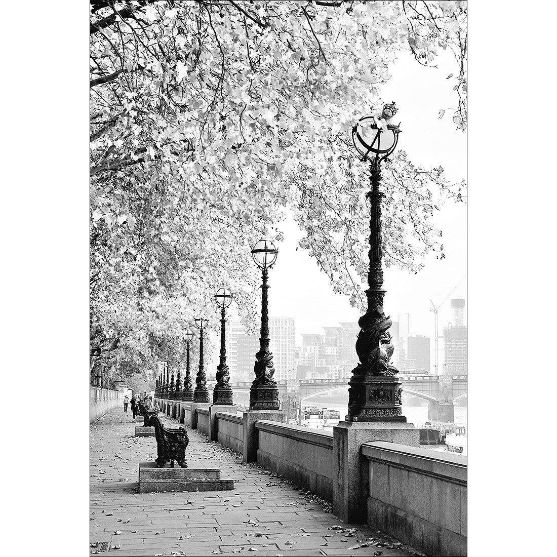 London Riverwalk, B&W Rectangle Canvas Art