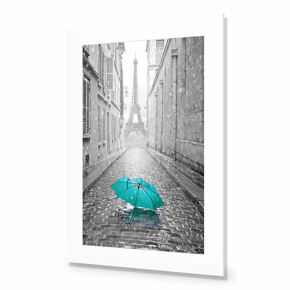 Lost Umbrella In Paris, Teal Acrylic Print Art