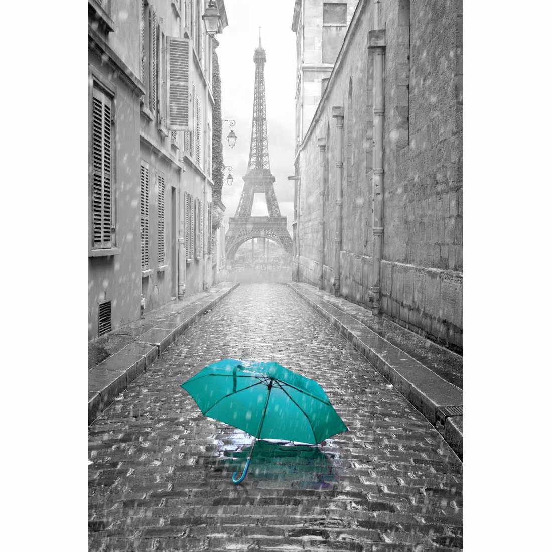 Lost Umbrella In Paris, Teal Acrylic Print Art