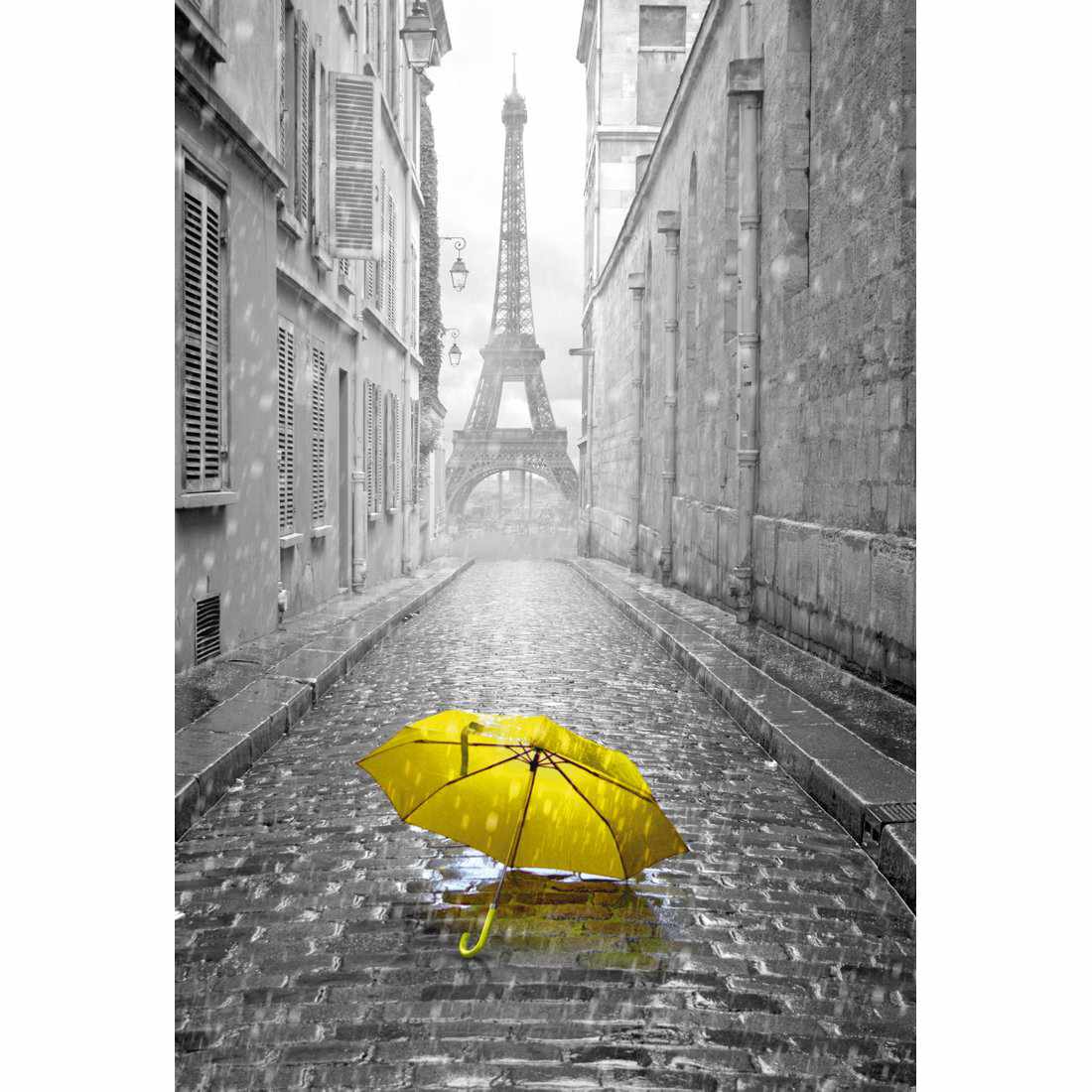 Lost Umbrella In Paris, Yellow Acrylic Print Art