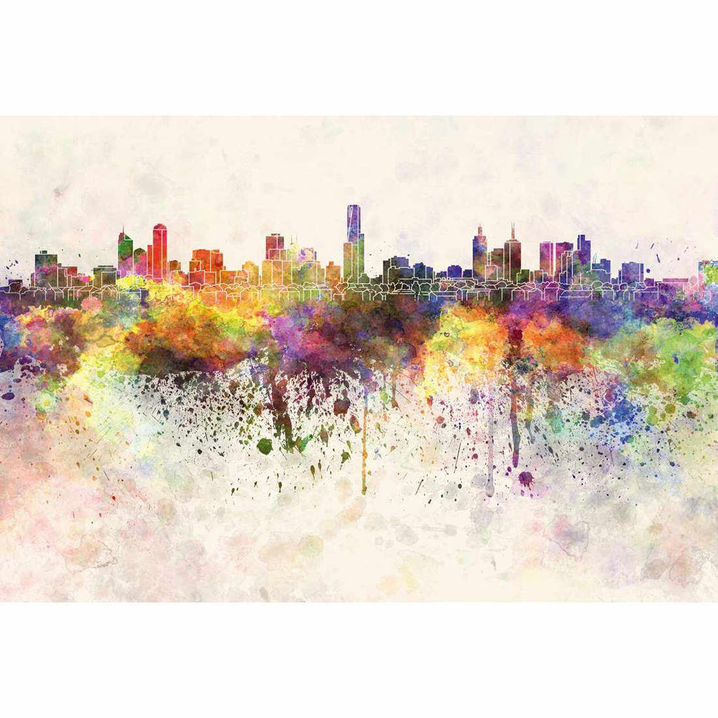 Melbourne Skyline Watercolour, Rectangle Canvas Art