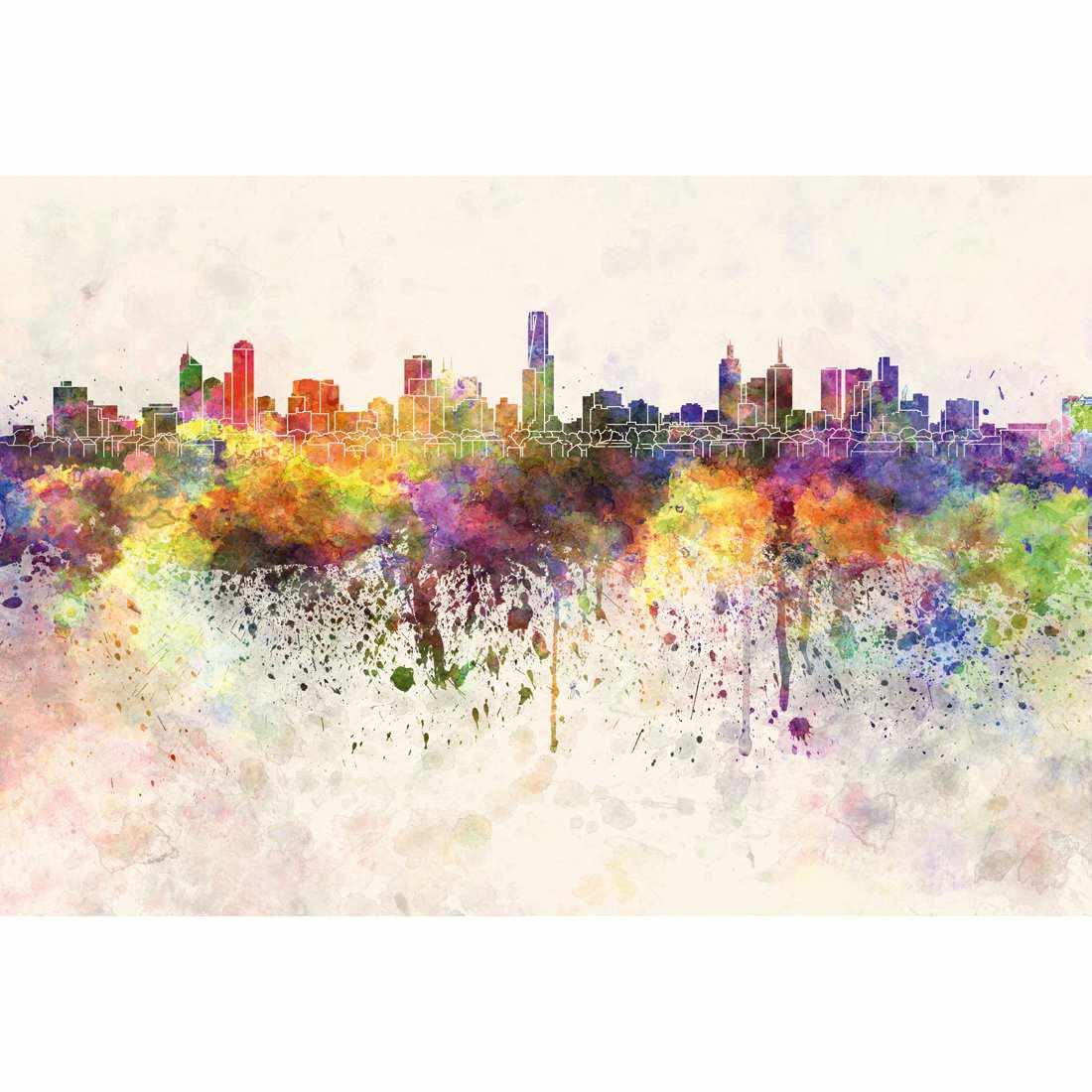 Melbourne Skyline Watercolour, Rectangle Canvas Art