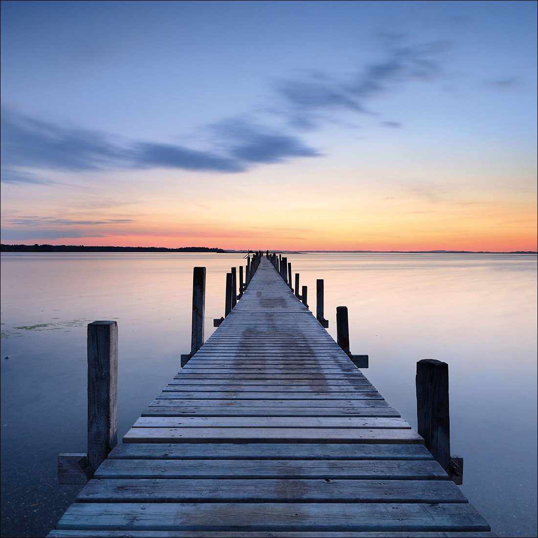 Misty Blue Jetty, Square Canvas Art