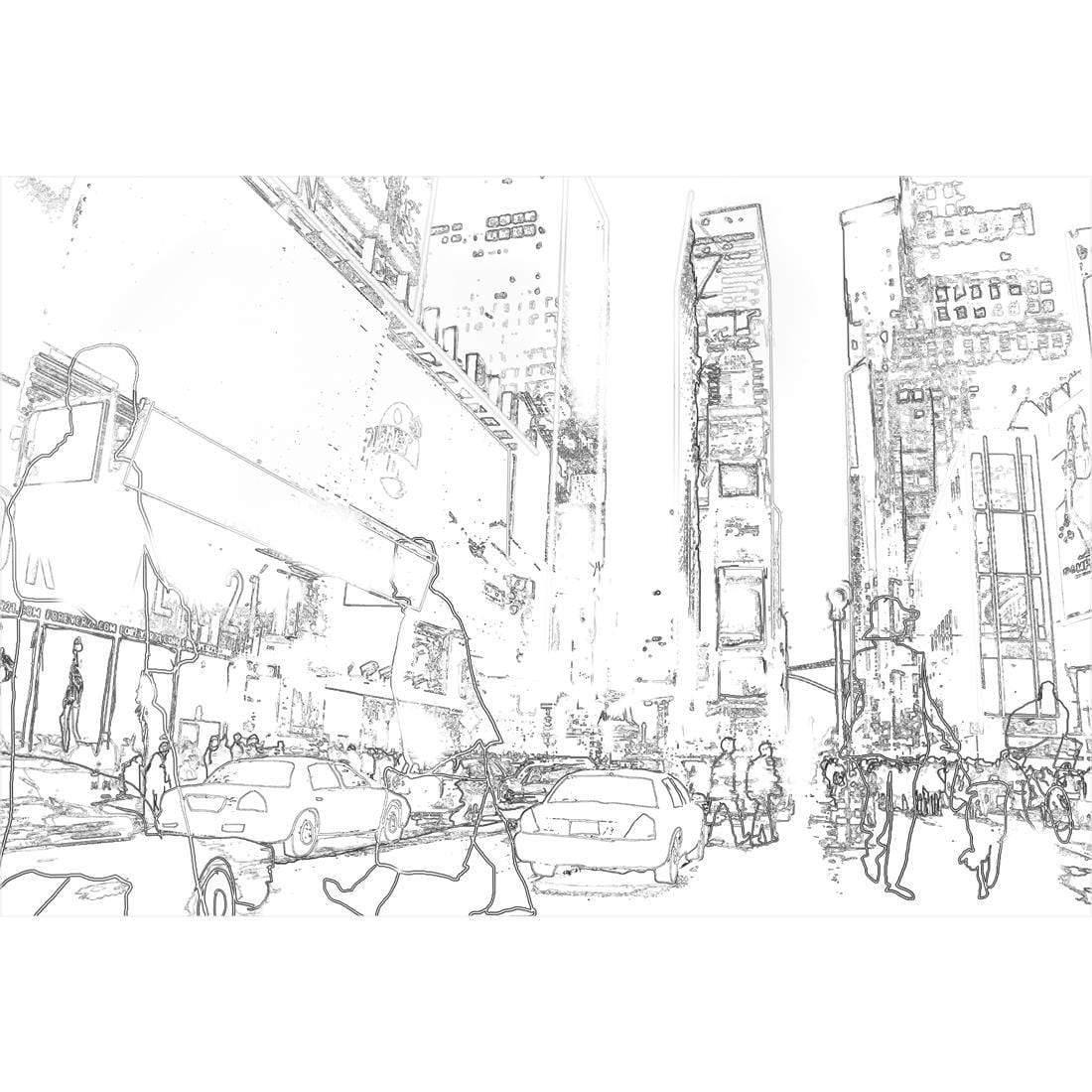 New York Taxis Drawing Border People, Rectangle